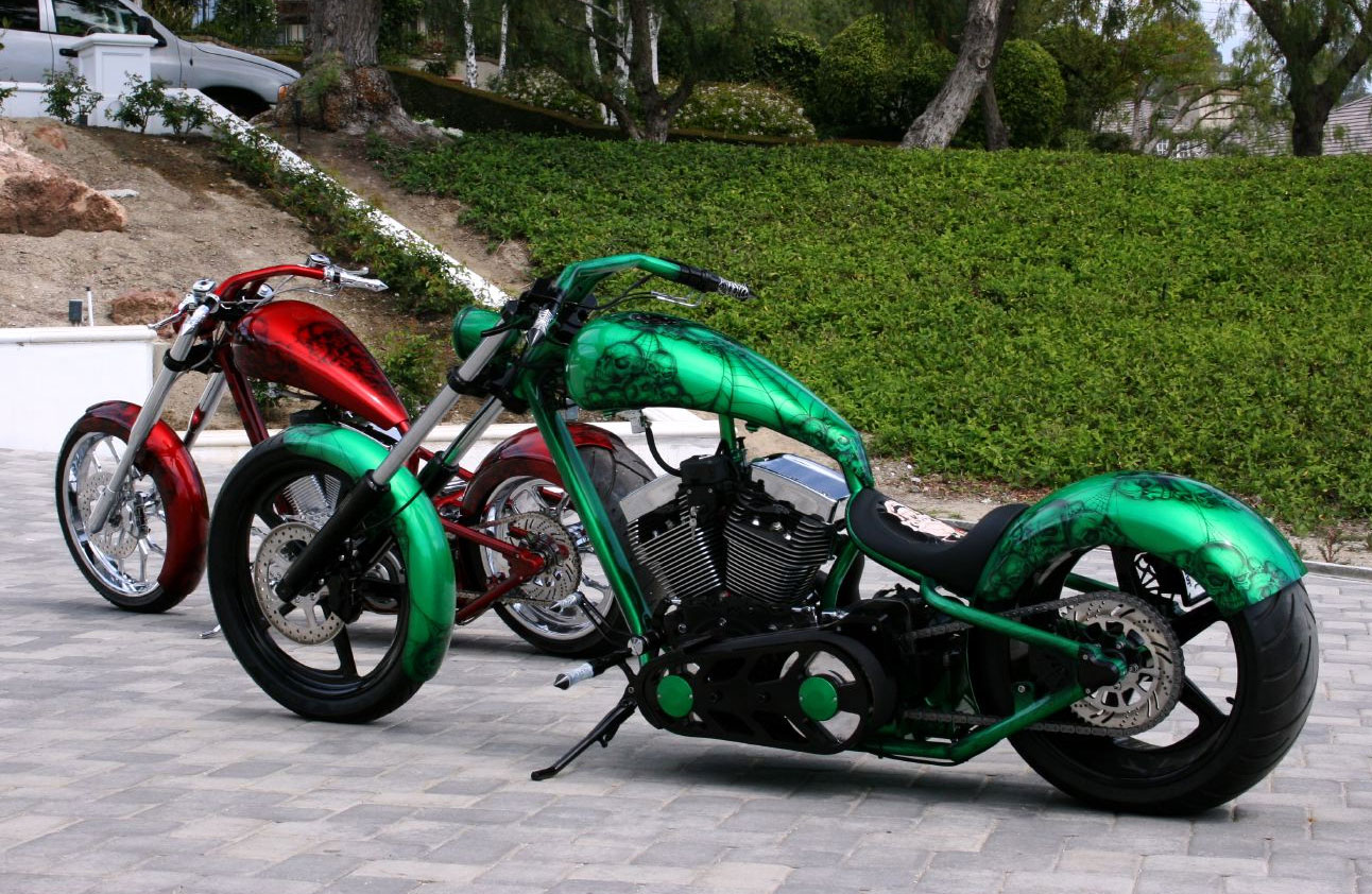 Tapeta Custom motocykl Choppers Green Red Bikes Wallpaper